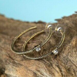 NWT Dylan Jewelry Adaline Earring Gold Antiqued Hoops With Crystal Detail